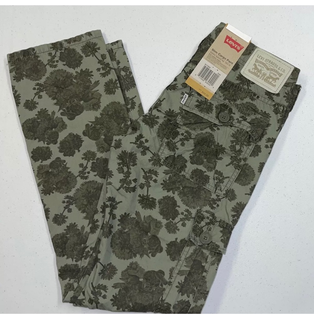 NWT Levi Strauss 511 Slim Cargo Pants Sz 16 28 x 28 Boys Green Flora Print